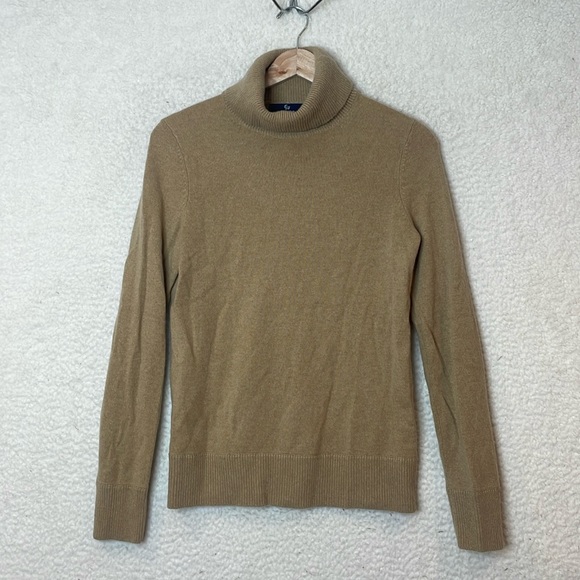NWT Lands End Women Alpaca Tan Cashmere Longsleeve Turtleneck Sweater Top XSMALL - Picture 1 of 6